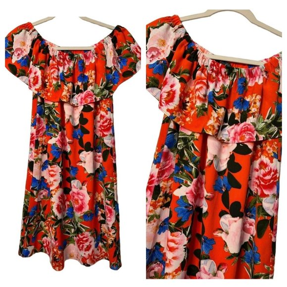 Rose & Olive Elastic Off The Shoulder Floral Mini Flowy Ladies Dress SZ XS - Picture 1 of 7